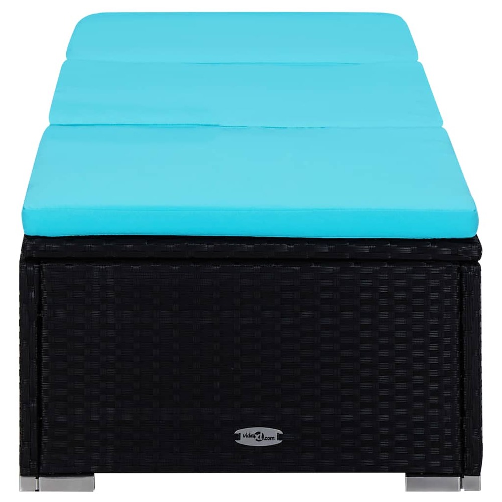 Chaises longues de jardin table à thé 3 pcs résine tressée noir