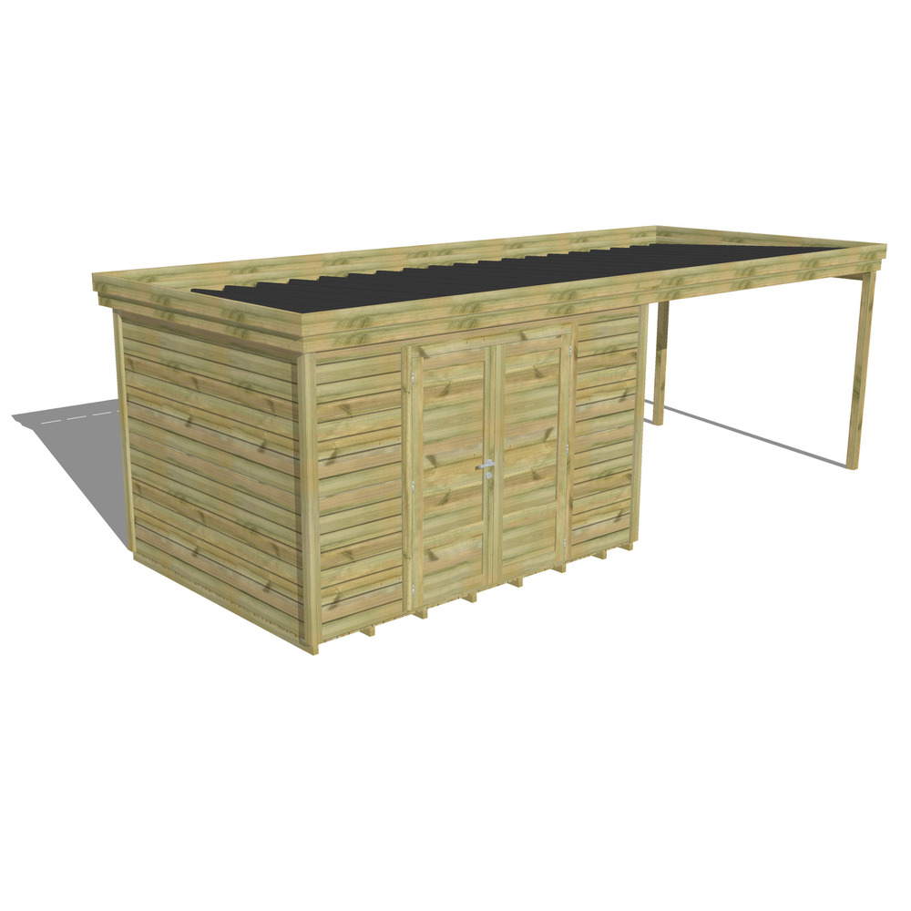 Abri de jardin bois pin traité autoclave 27mm - 6,94x2,64m / 18m2 - bac acier - plancher bois