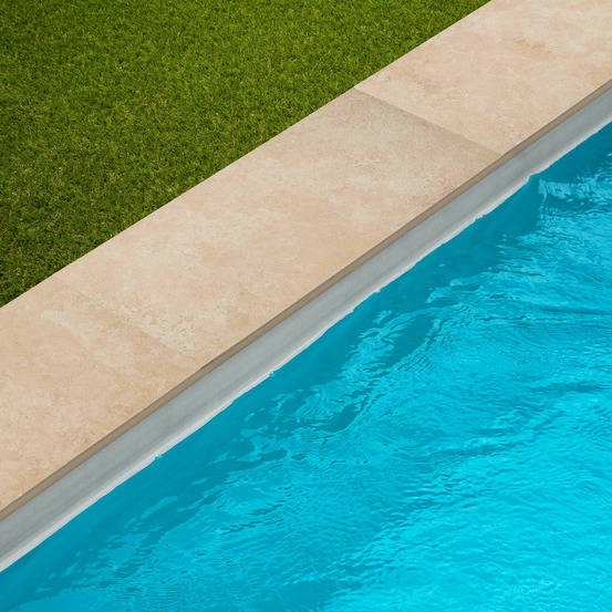 Margelle de piscine effet travertin nuancé 60x28x2 cm bord droit pietra - ro'ma carrelage