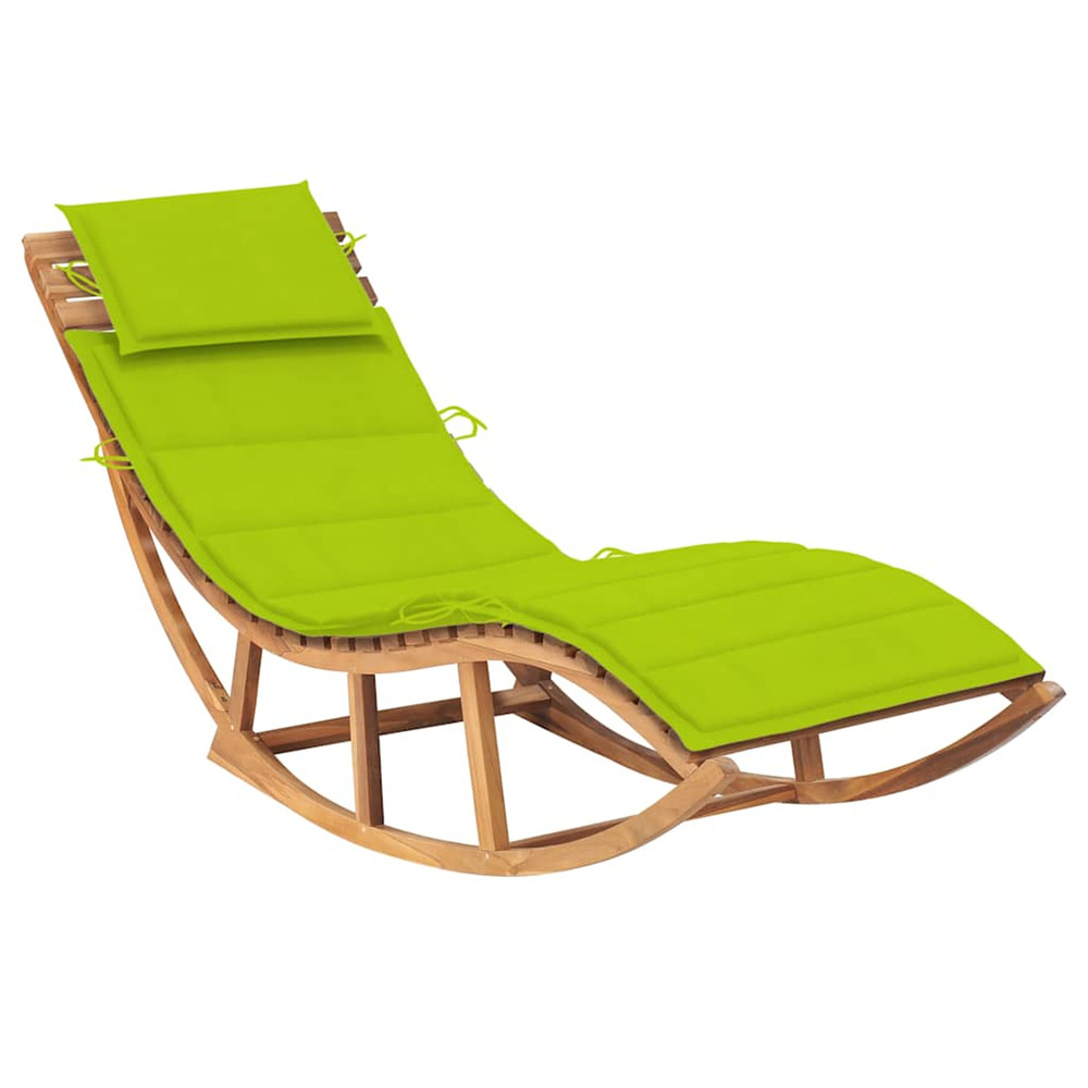 Chaise longue à bascule avec coussin bois de teck solide bain de soleil