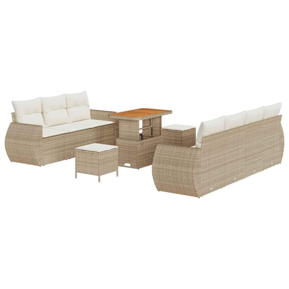Ensemble de canapé de jardin 10 pcs beige polyrotin