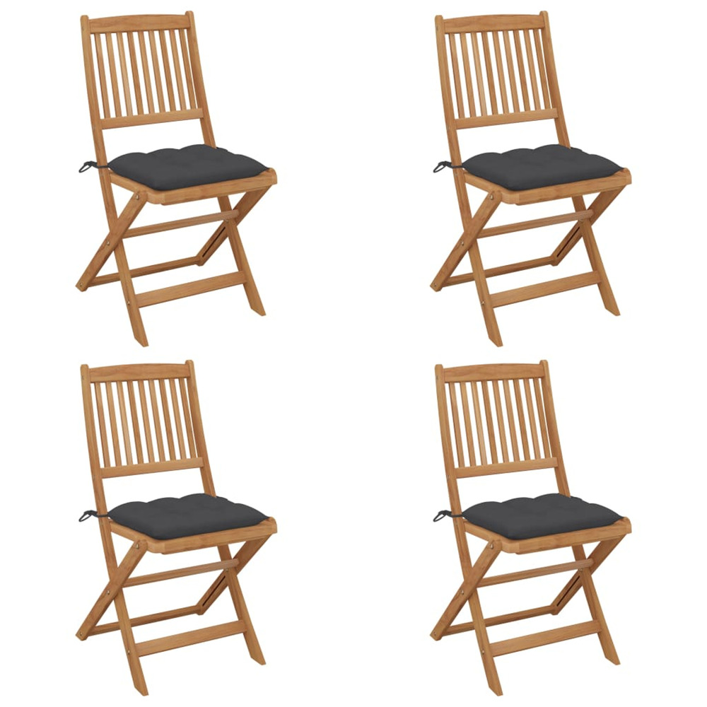 Chaises pliables de jardin lot de 4 avec coussins bois d'acacia