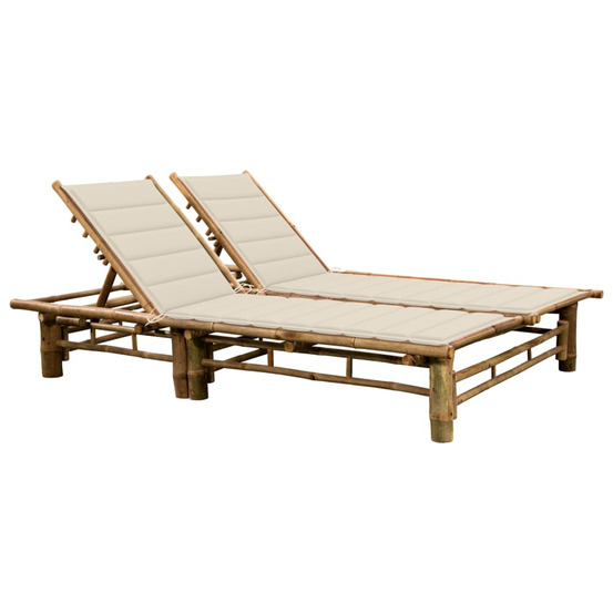 Chaise longue pour 2 personnes avec coussins bambou bain de soleil