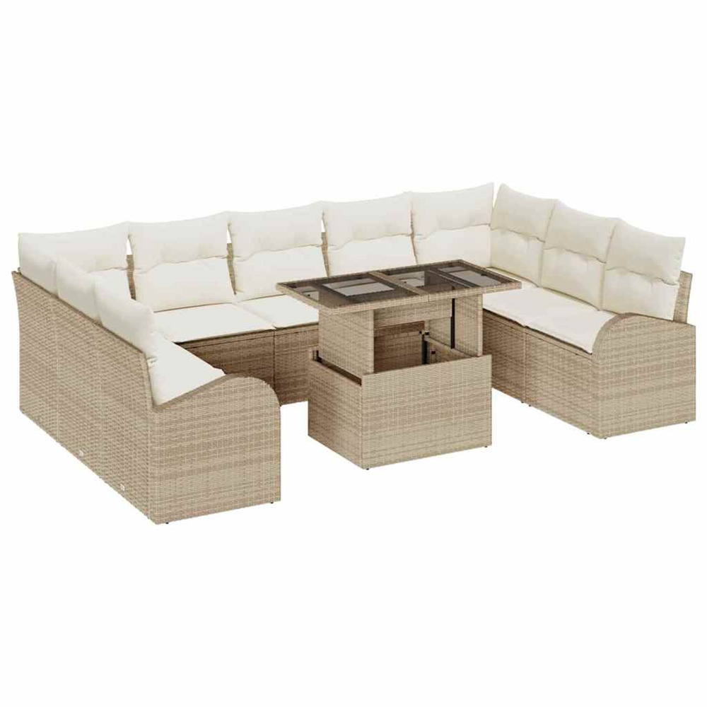 Ensemble de canapé de jardin 10 pcs beige poly rotin