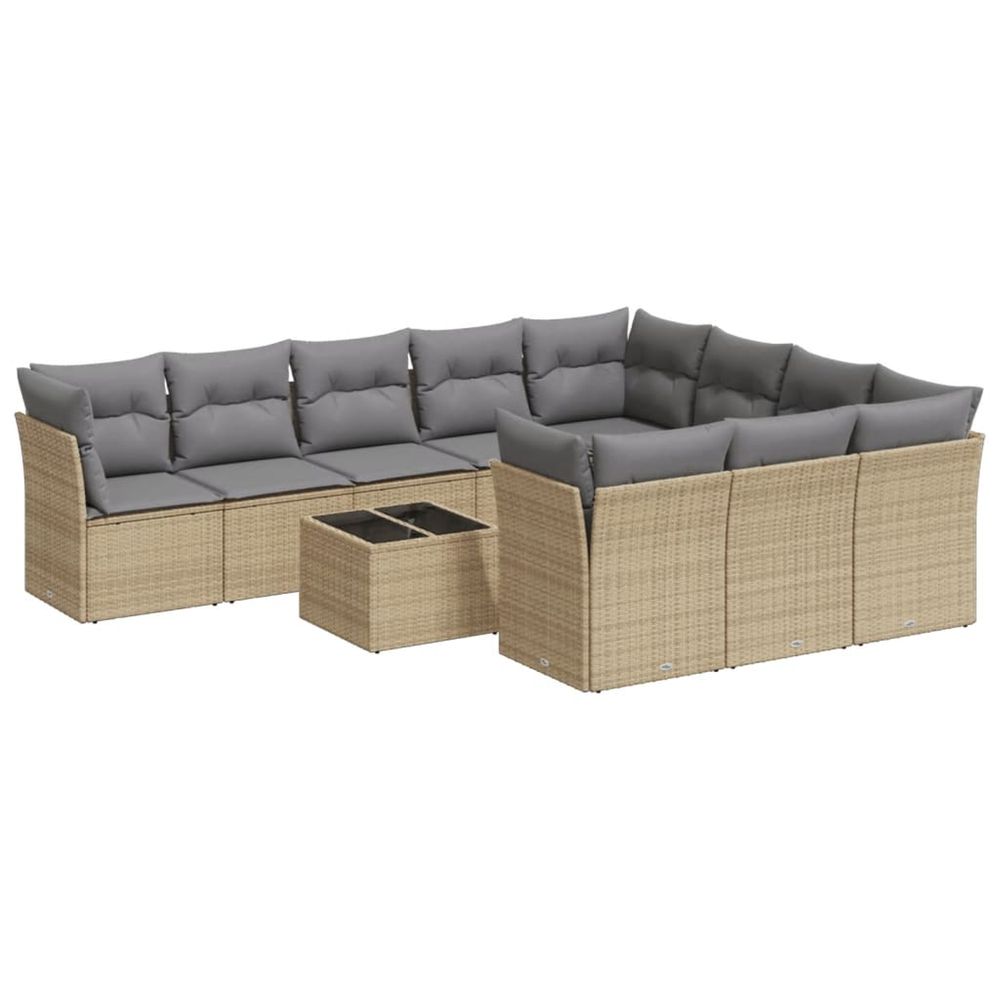 Salon de jardin 11 pcs avec coussins beige résine tressée