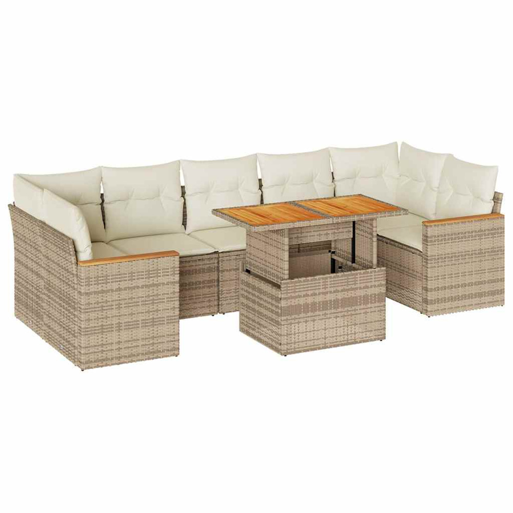 Salon de jardin avec coussins 8 pcs beige résine tressée acacia