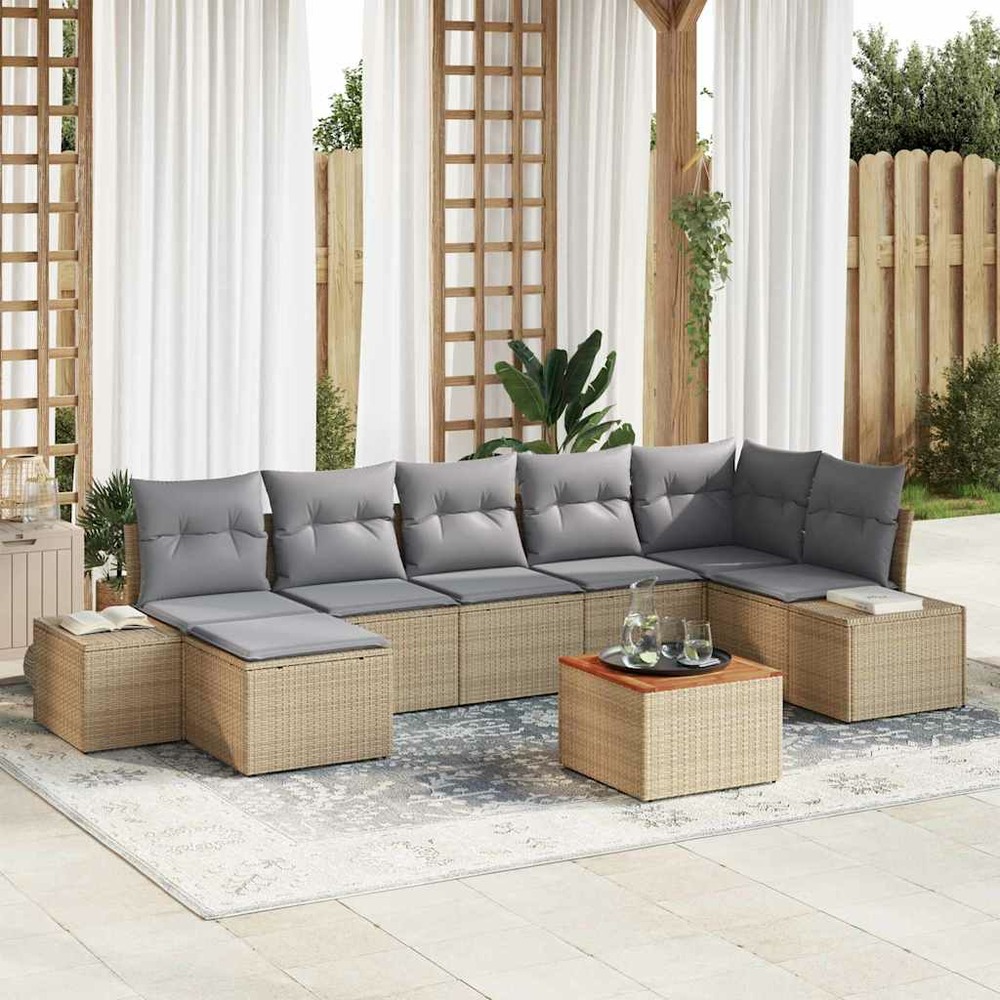 Ensemble de canapé de jardin avec coussin 8 pcs beige polyrotin