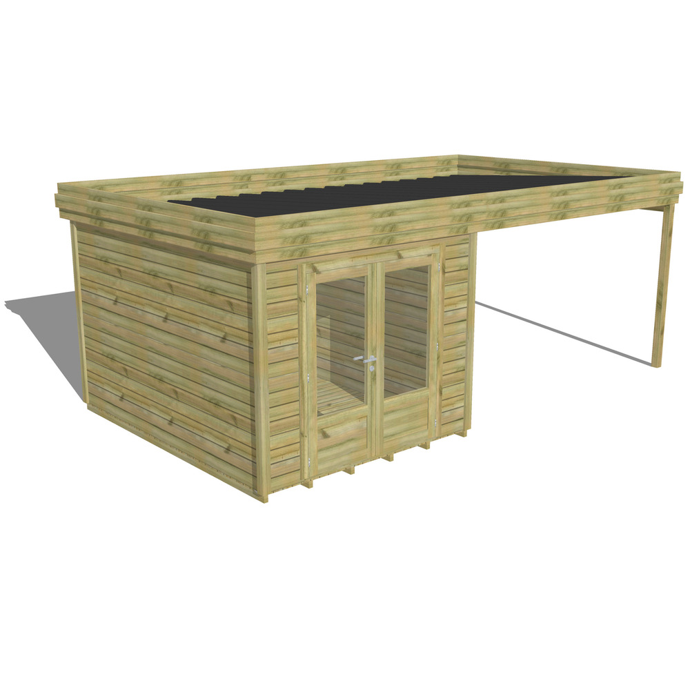 Abri de jardin bois pin traité autoclave 27mm - 6,14x3,44m / 21m2 - bac acier - plancher bois