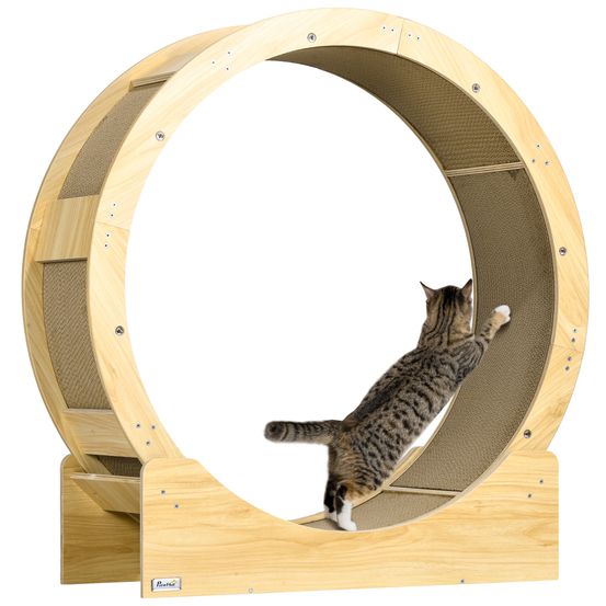 Roue exercice chat bois multi-couches intérieur rotation silencieuse 91x34x94cm chêne