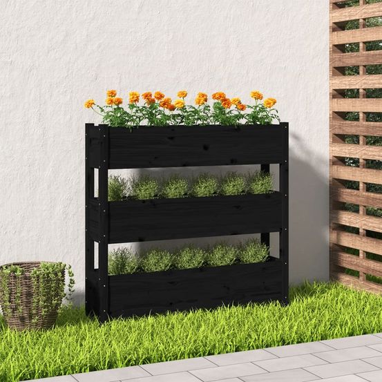 Jardinière verticale 3 bacs en bois de pin pour balcon 112 cm noir