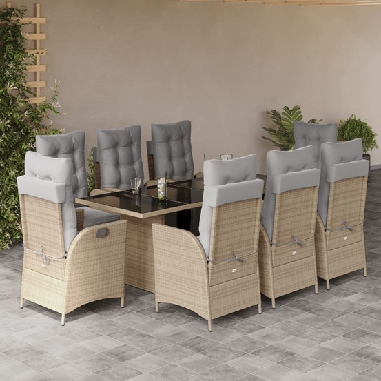 Ensemble à manger de jardin et coussins 9 pcs mélange beige