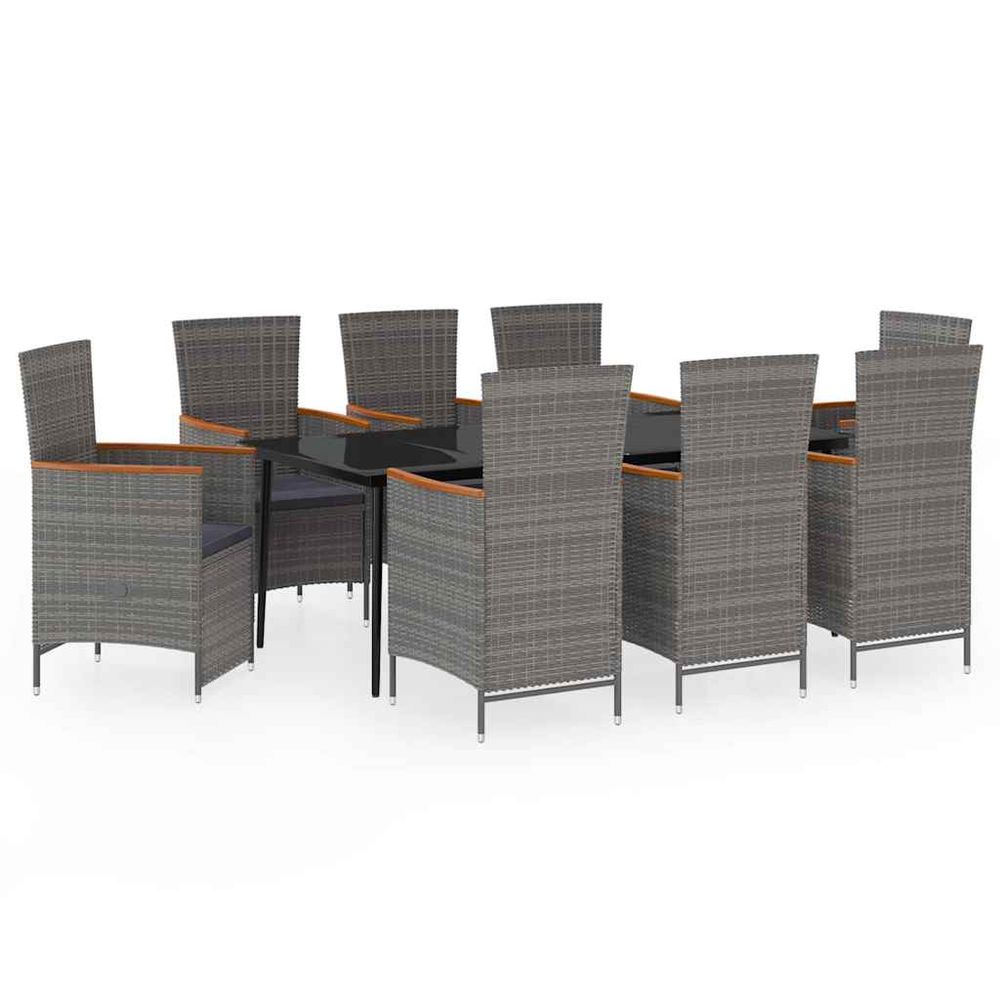Ensemble à manger de jardin avec coussins 9 pcs gris