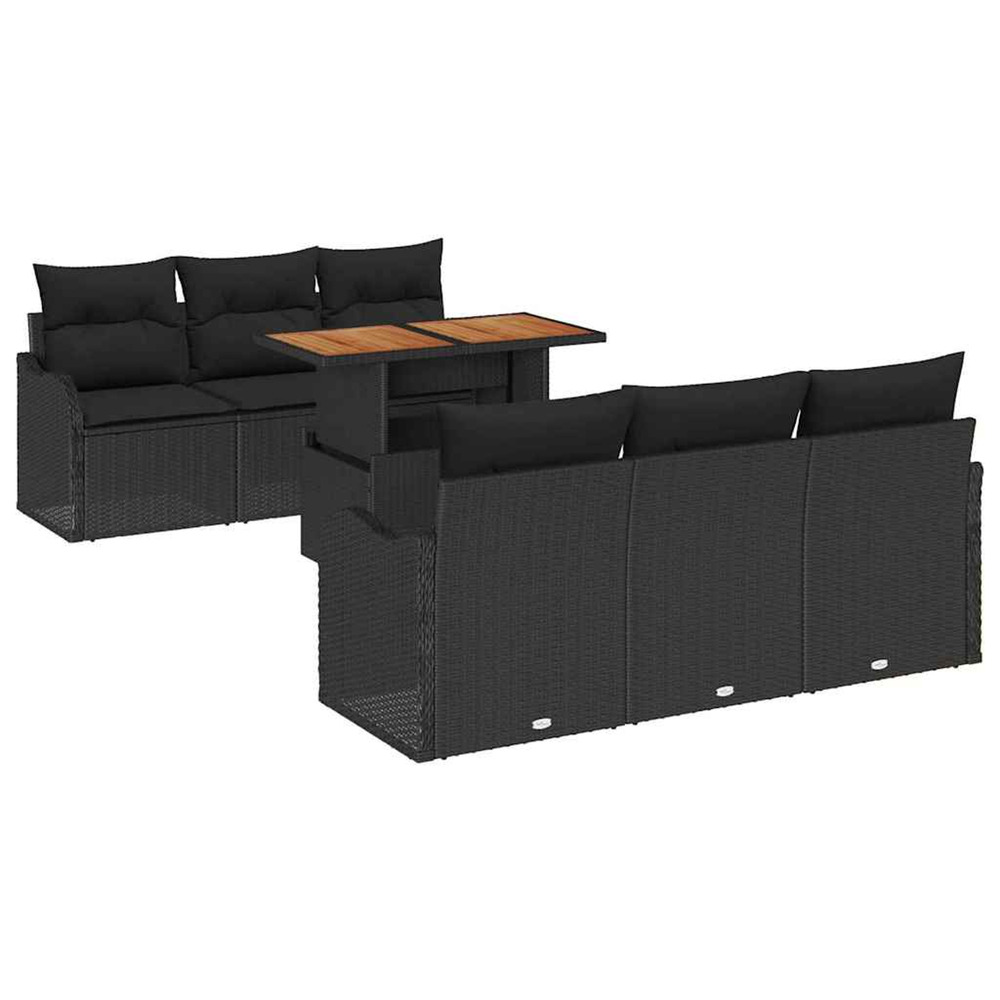 Ensemble de canapé de jardin avec coussin 7 pcs noir polyrotin