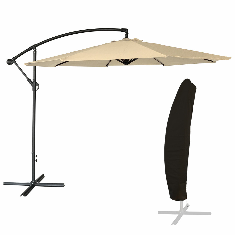 Parasol déporté oahu rond 3,50m de diamètre beige + housse