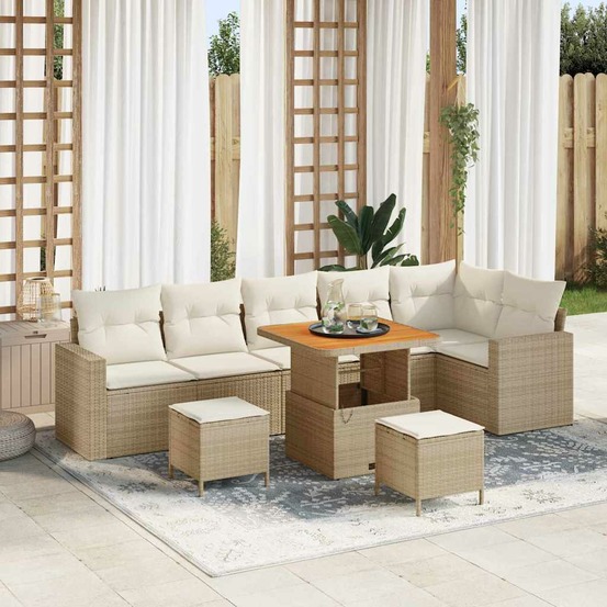 Ensemble de canapé de jardin 9 pcs beige polyrotin