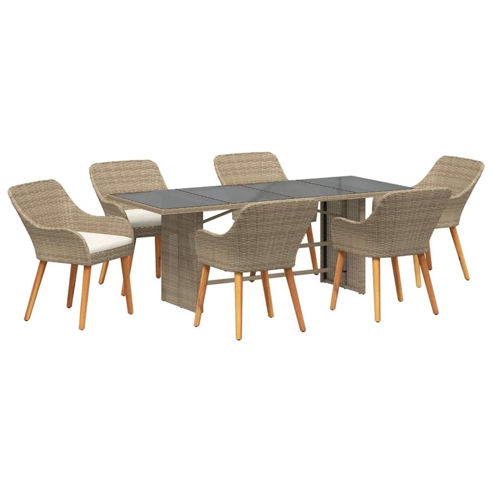 Ensemble de salle à manger pour jardin 7 pc beige polyrotin