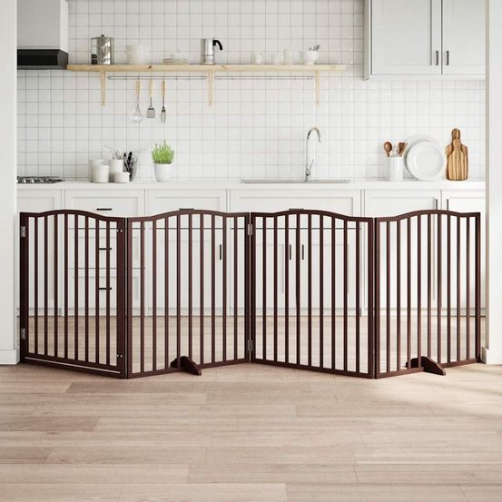 Grand parc chien 90cm haut 4 panneaux bois avec porte chêne 320cm