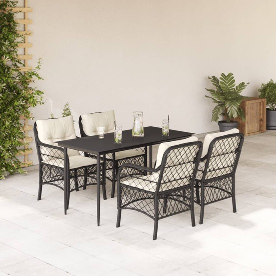 Ensemble à manger de jardin coussins 5pcs noir résine tressée