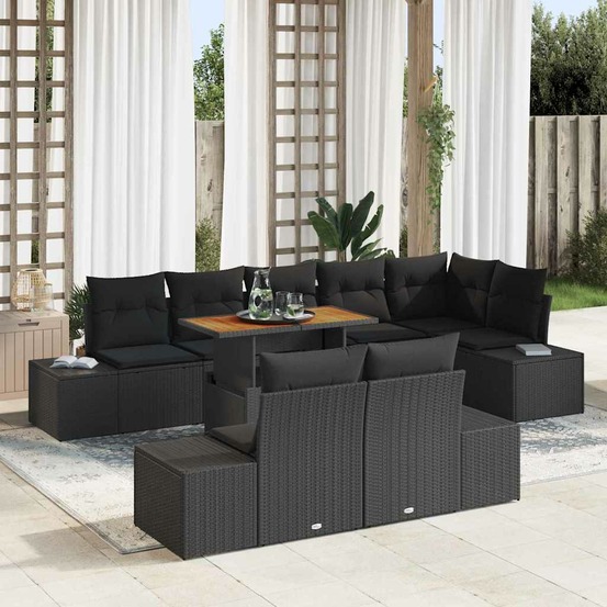 Ensemble de canapé de jardin 9 pcs noir poly rotin