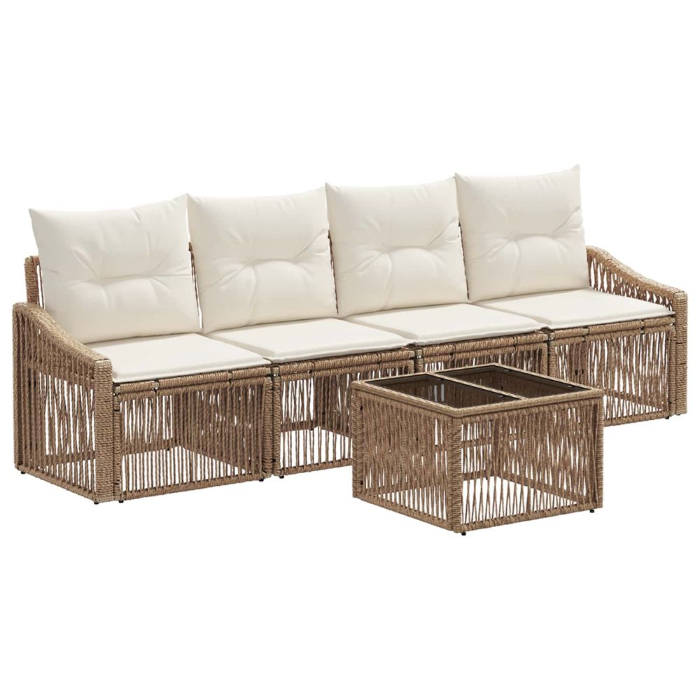 Ensemble de canapé de jardin 5 pc beige polyrotin