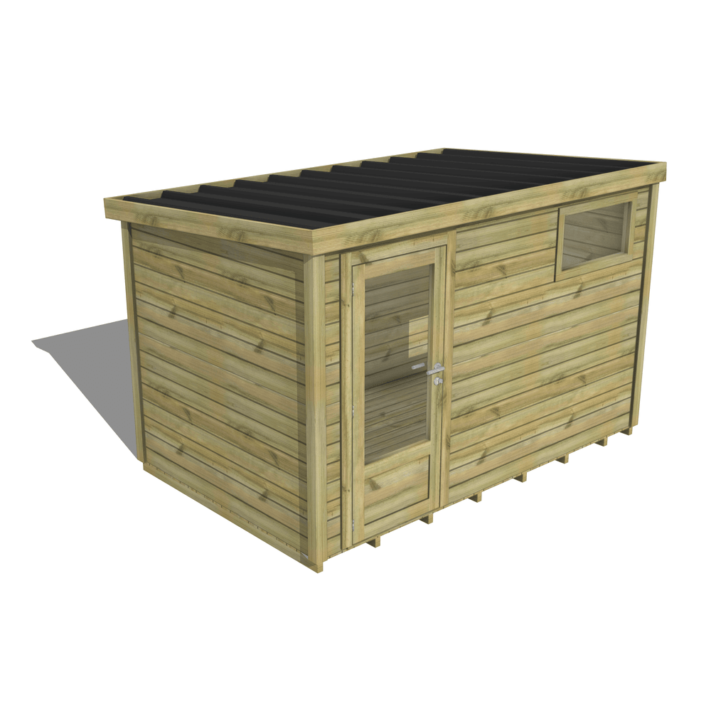 Abri de jardin bois pin traité autoclave 27mm - essentiel - 3,44x2,14m / 7m2 - bac acier - plancher bois
