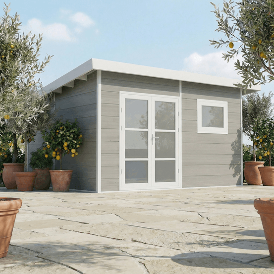 Abri de jardin composite alma - 15m2 gris clair - cabane de jardin
