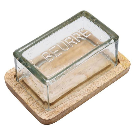 Beurrier verre base bois 11x17x8cm