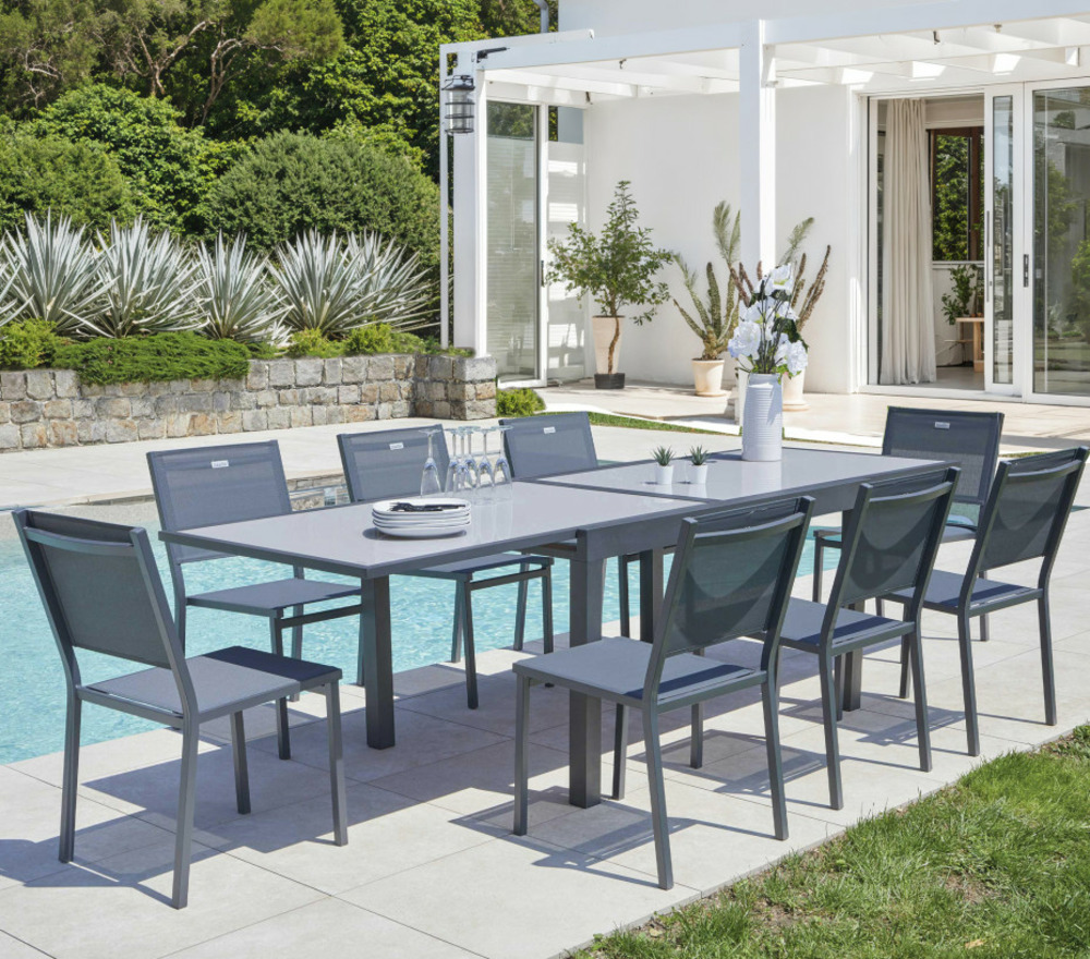 Ensemble table et chaises de jardin - 8 places - honfleur verre