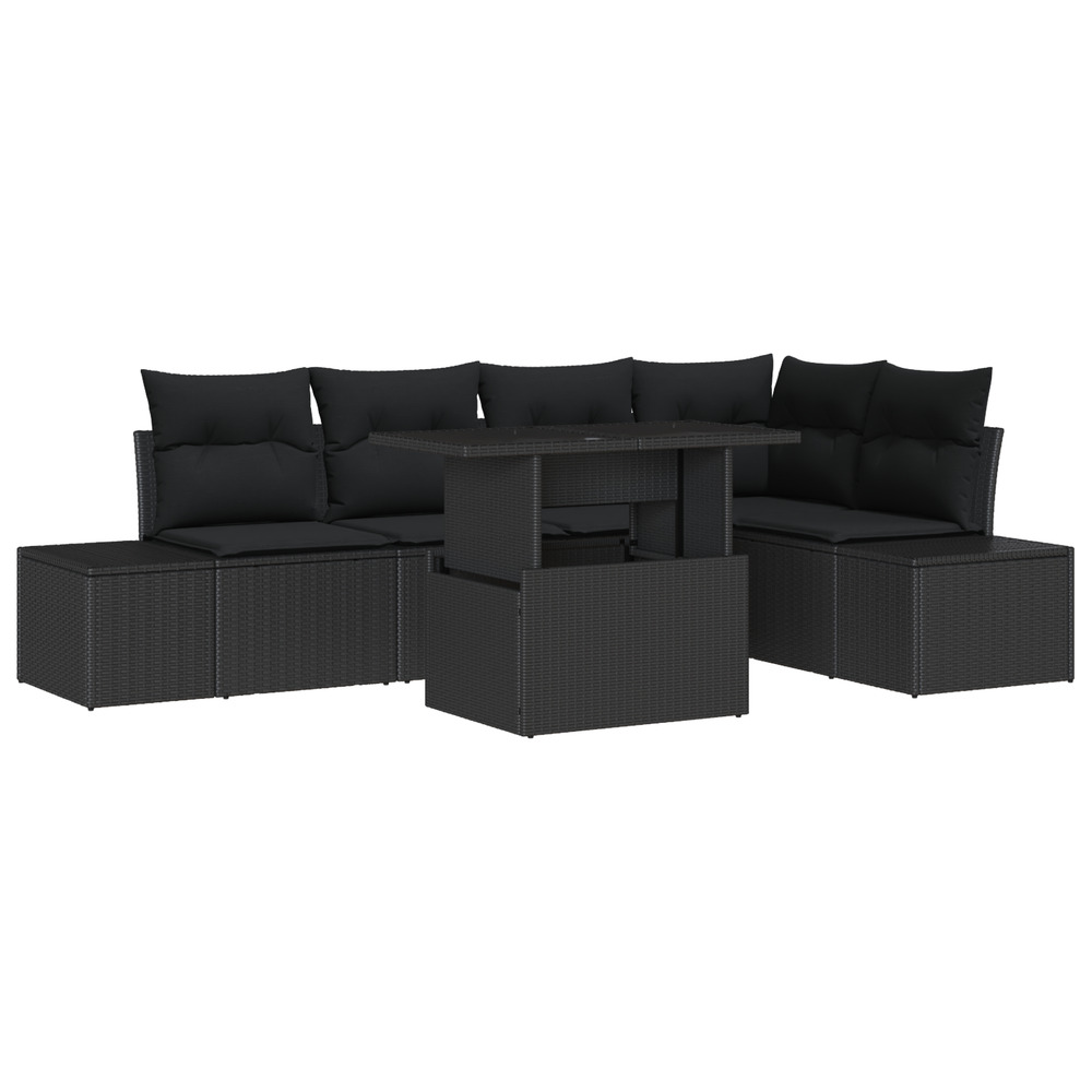 Ensemble de canapé de jardin 6 pièces avec coussins noir en poly rotin