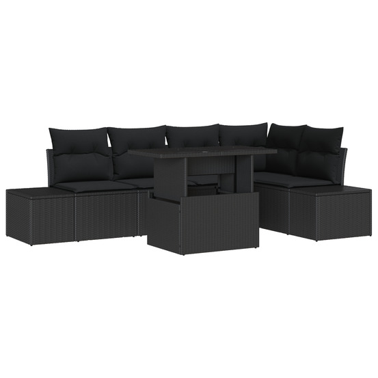 Ensemble de canapé de jardin 6 pièces avec coussins noir en poly rotin