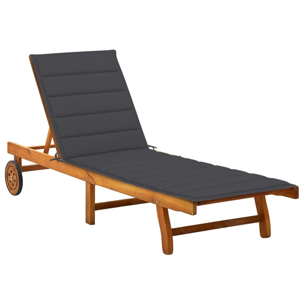 Transat chaise longue bain de soleil lit de jardin terrasse meuble d'extérieur avec coussin bois d'acacia solide