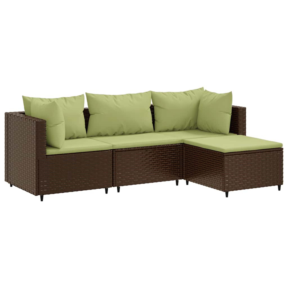 Salon de jardin 4 pcs avec coussins marron résine tressée