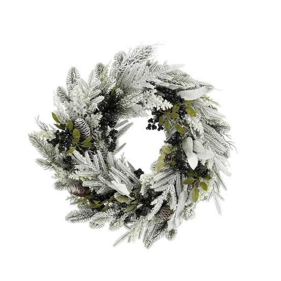 Mica decorations vesper couronne de noël artificielle avec pommes de pin - h13 x ø50 cm - noir
