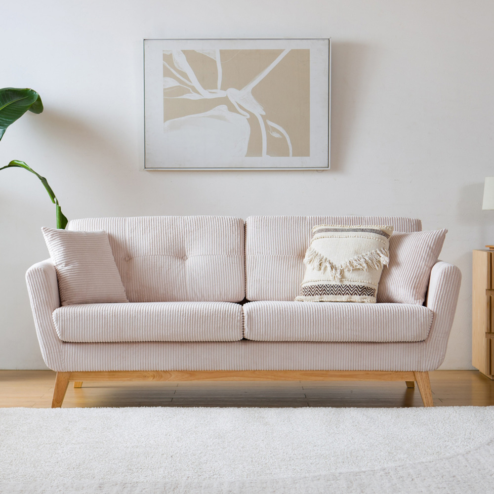 Canapé scandinave 3 places velours côtelé beige hoga