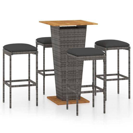 Ensemble de bar de jardin 5 pcs et coussins résine tressée gris