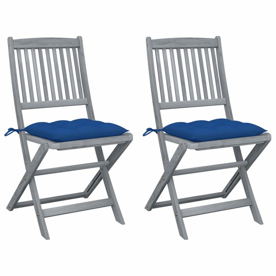 Chaises pliables d'extérieur lot de 2 et coussins bois d'acacia