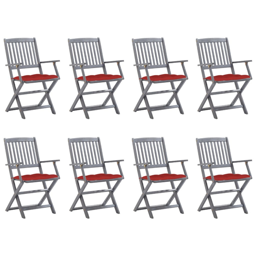 Chaises pliables d'extérieur lot de 8 et coussins bois d'acacia