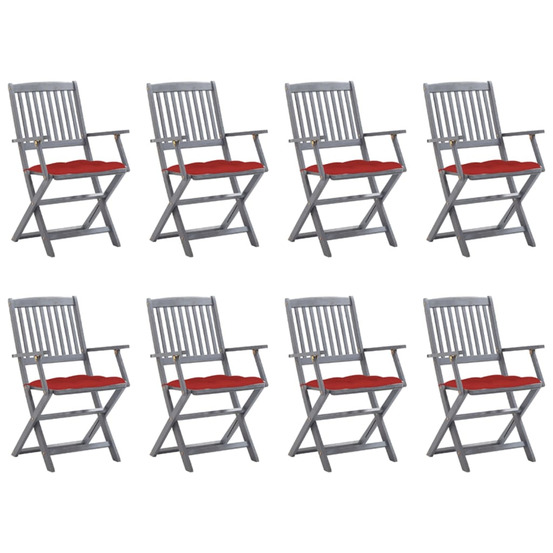 Chaises pliables d'extérieur lot de 8 et coussins bois d'acacia