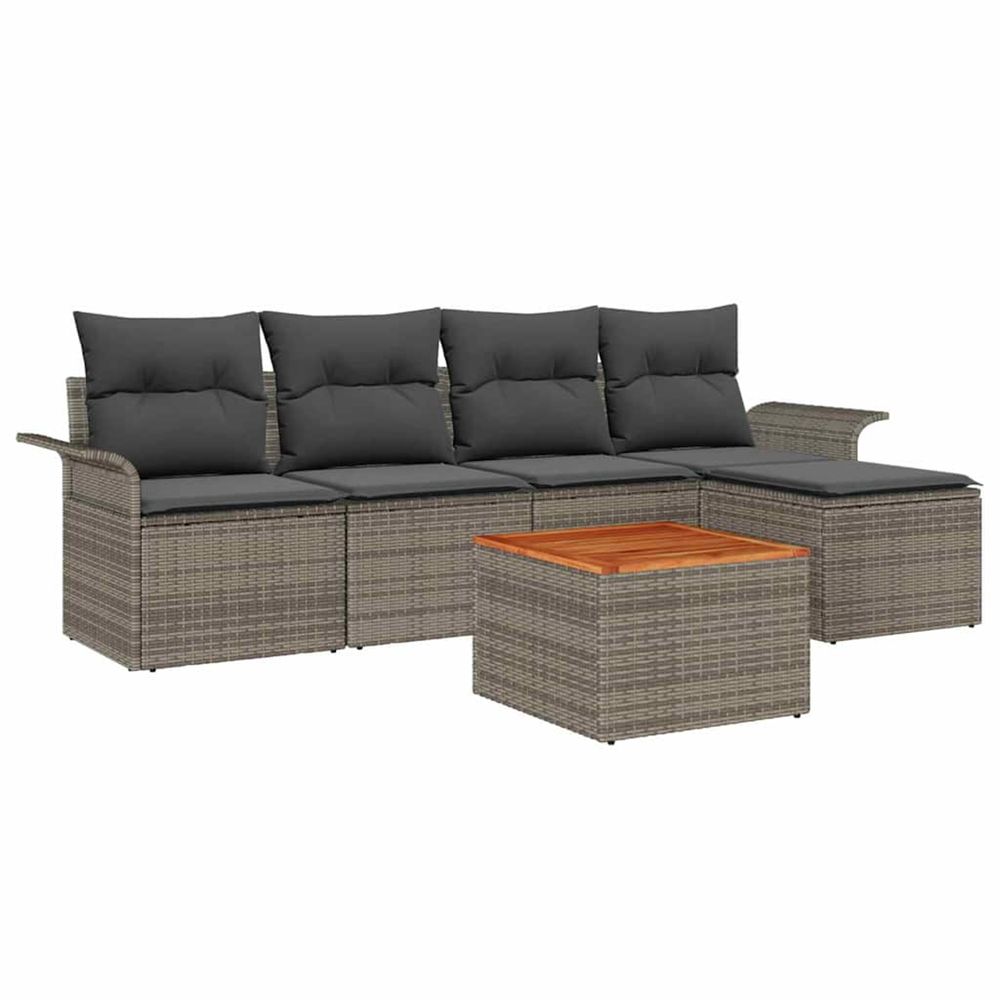 Ensemble de canapé de jardin 6 pc gris polyrotin
