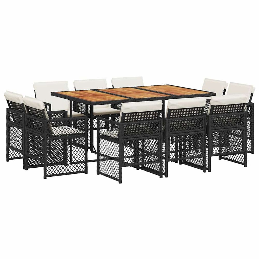 Ensemble à manger de jardin 11 pcs coussins noir résine tressée