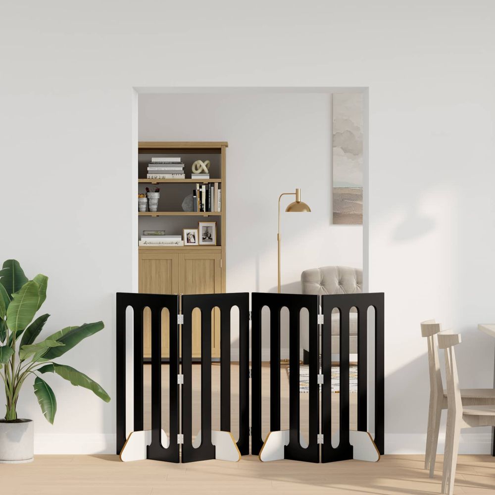 Barrière animaux bois ingénierie intérieur clôture pliable chêne noir 201x90 cm