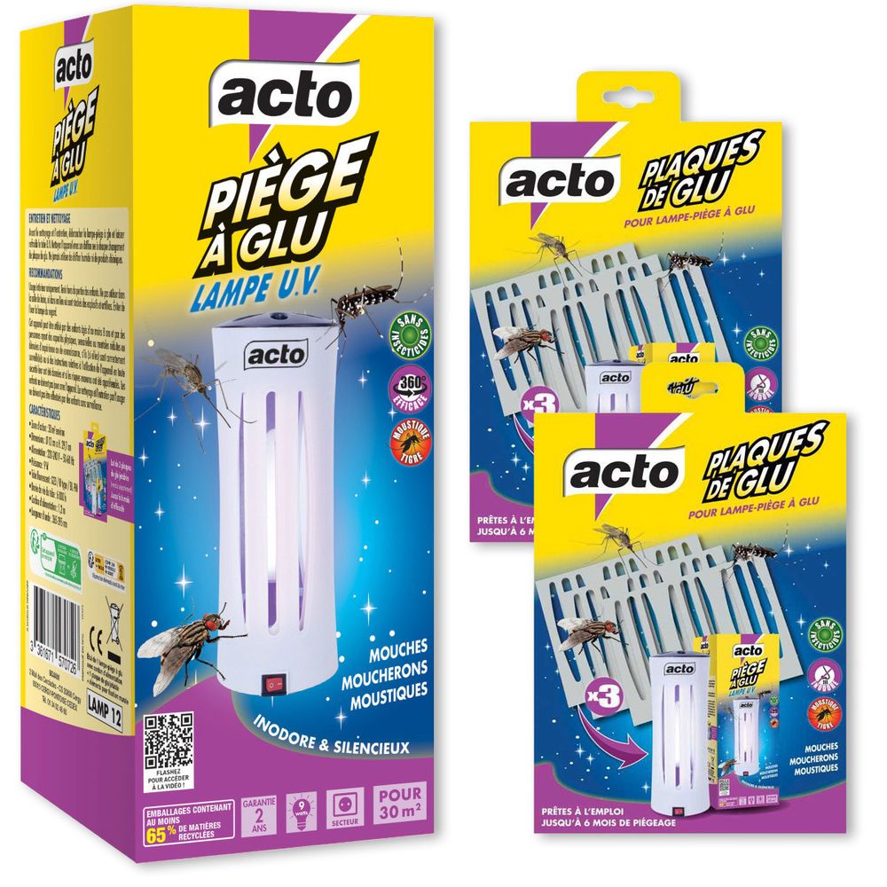 Pack acto piège à glu lampe uv + 6 plaques - 12 mois de protection