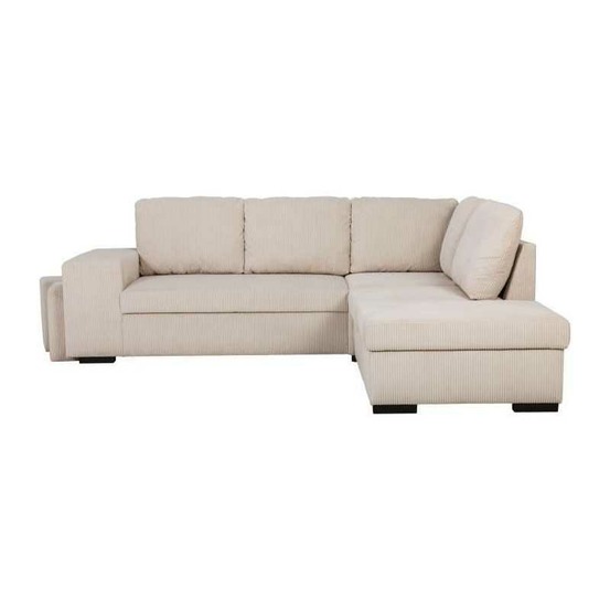Canapé d'angle convertible réversible - 4/5 places - mitchell - tissu velours côtelé pearl - coffre, poufs - 247 x 205 x 91