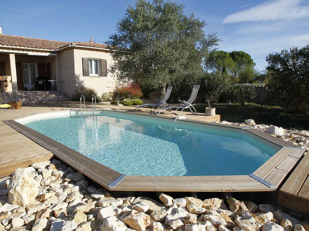 Piscine bois azura 6,10 x 4,00 x 1,20 m - liner bleu