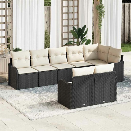 Ensemble de canapé de jardin 8 pcs noir et blanc polyrotin