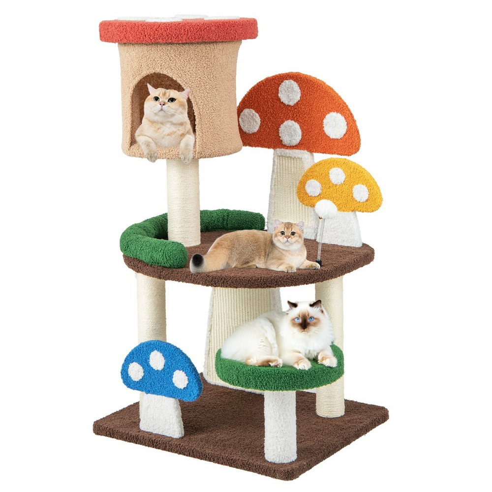 Arbre à chat 102 cm en forme de champignon boule à ressort condo poteau griffoir plateforme de saut tour de jeux pour chat mu