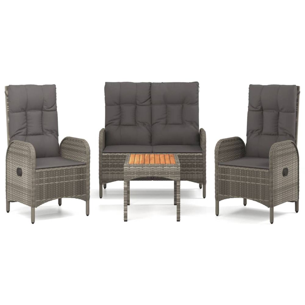 Ensemble à manger jardin 4pcs et coussins gris résine tressée