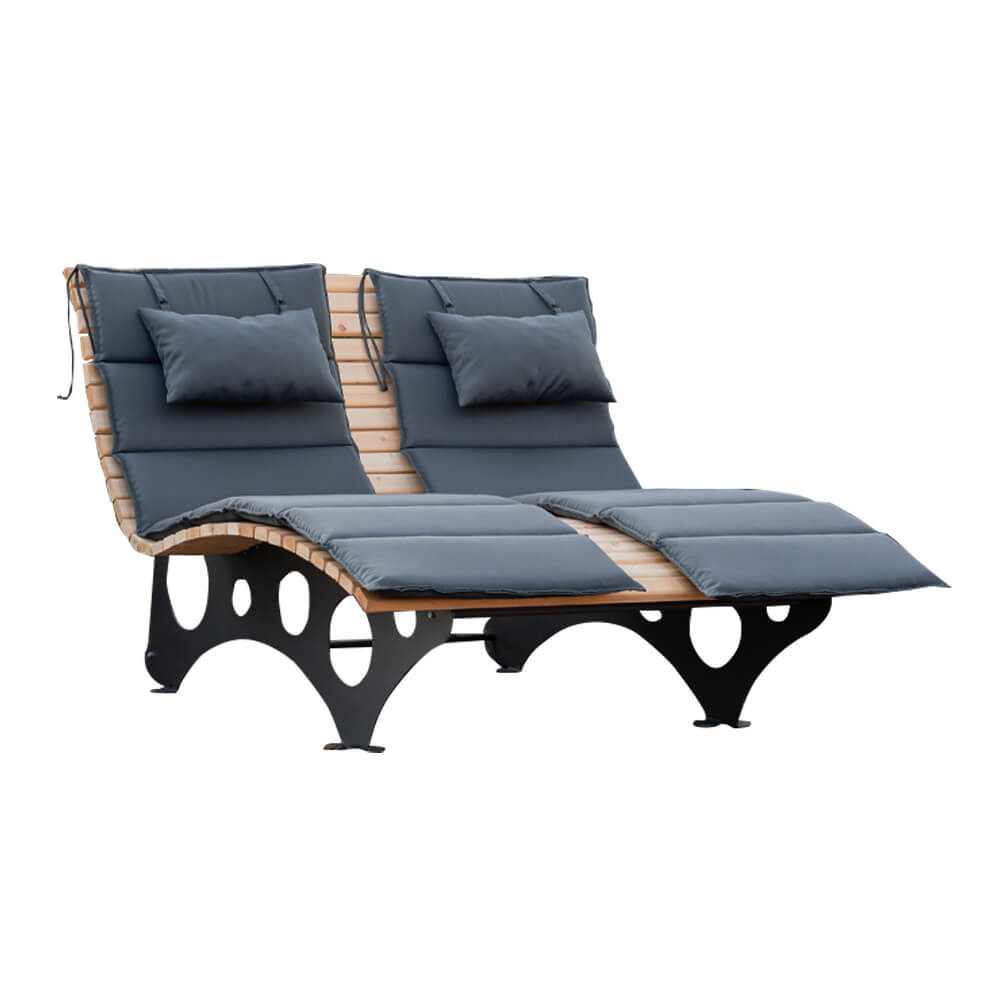 Home deluxe - chaise longue en bois ondulé taiga avec 2 coussins - canapé de jardin chaise longue à bascule chaise longue relax