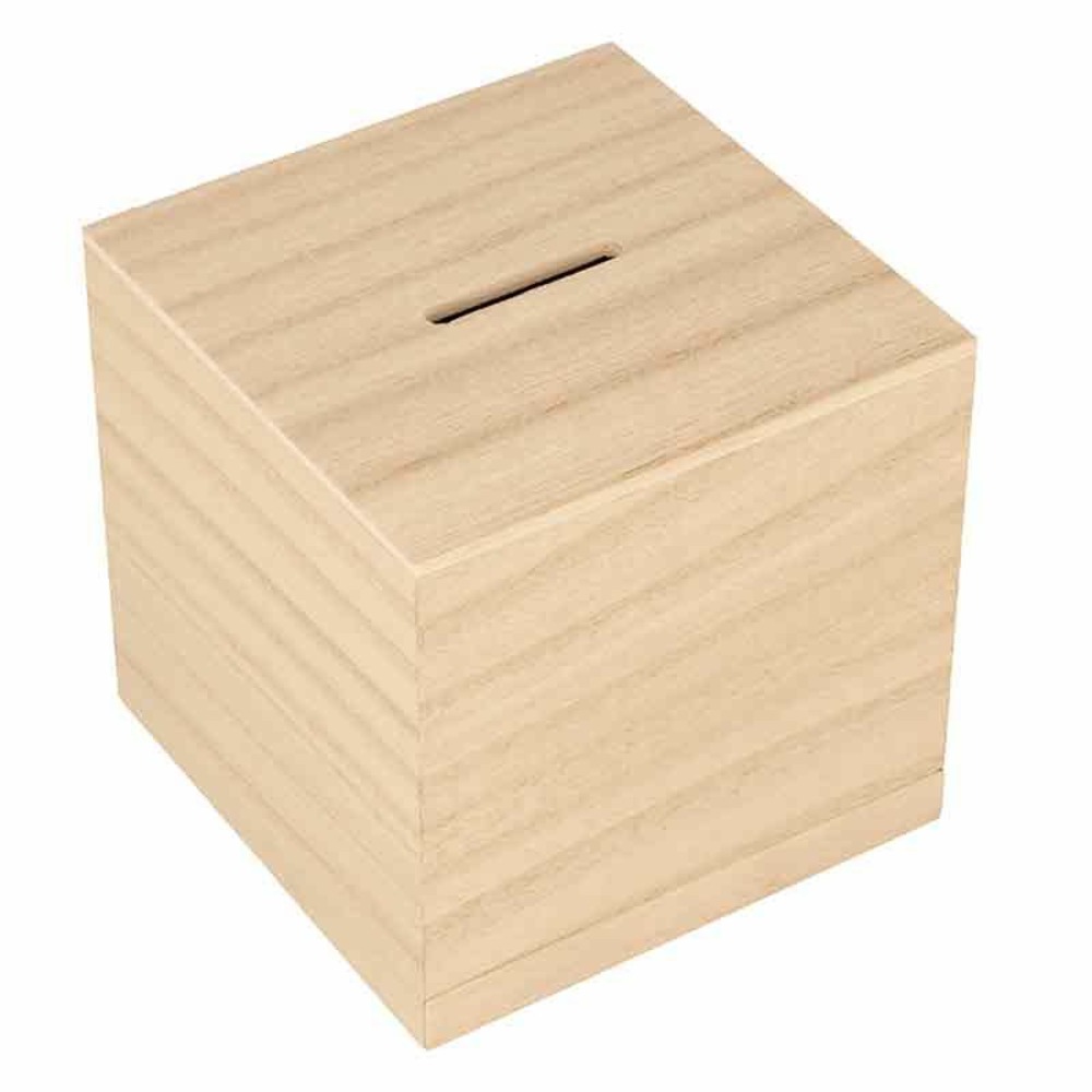 Tirelire carrée en bois - 8,7 x 8,7 cm