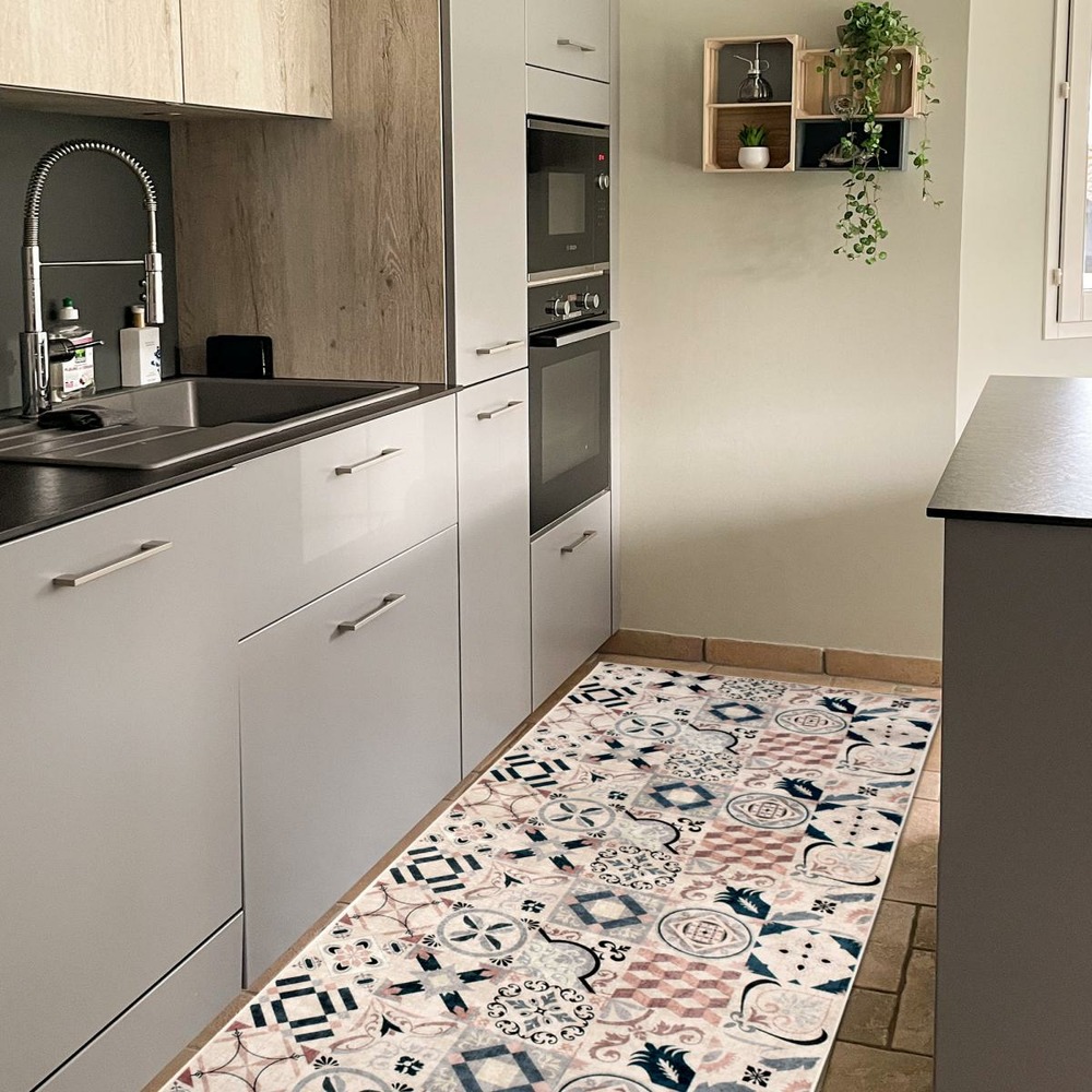 Tapis de cuisine 80x150 caro6 ecru, facile d'entretien